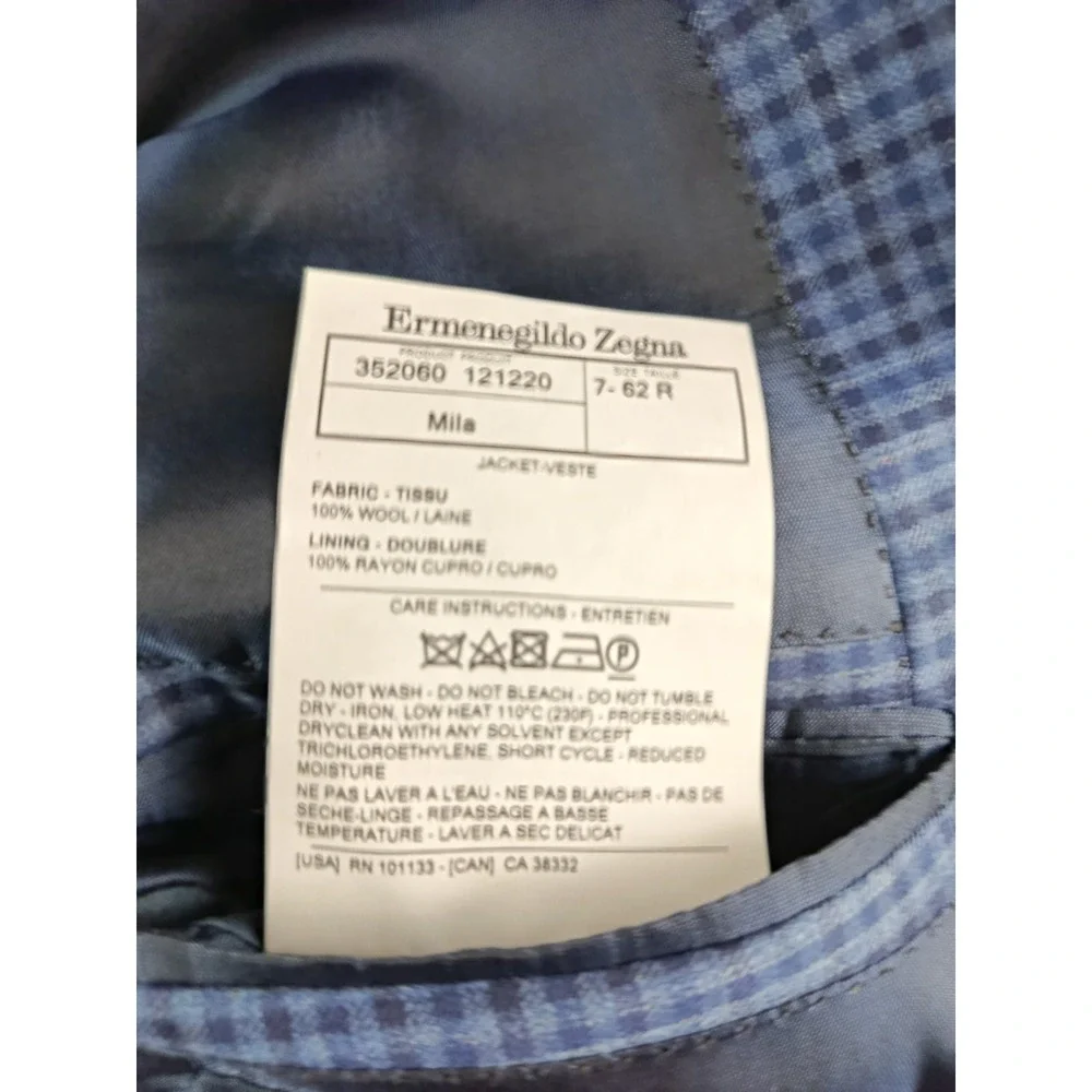 Ermenegildo Zegna Sport Coat Mens 52 Blue Gingham Wool Mila Italy